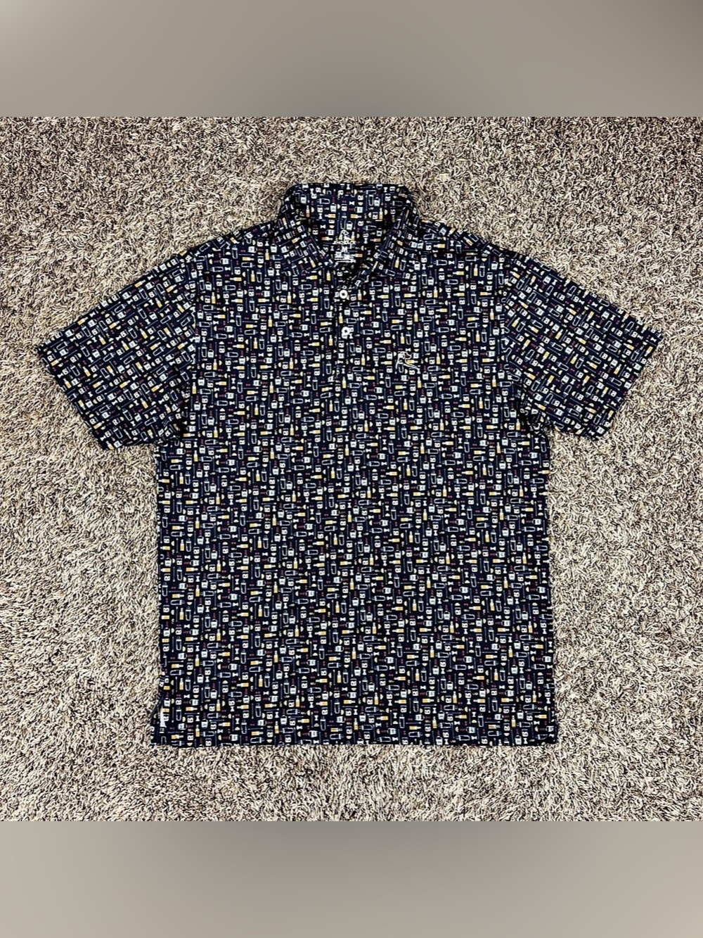 Rhoback The Old Fashioned Polo Shirt Mens Medium Cocktail Print Golf Stretch